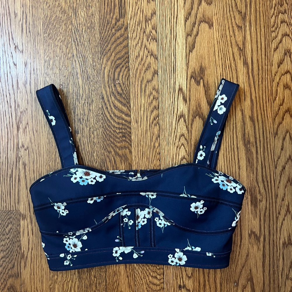 Self Portrait Floral Navy Women's Crop Top Size 6
